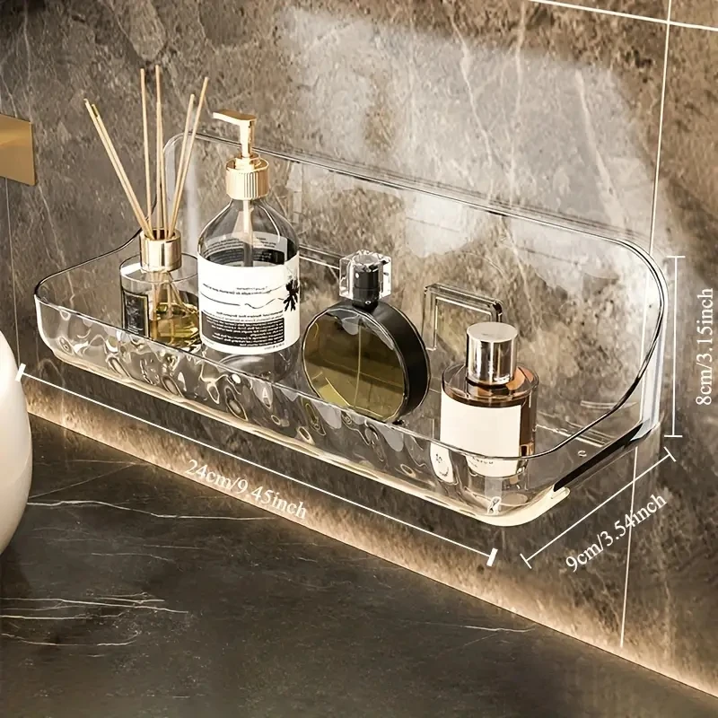 Elegant transparent acrylic bathroom shelf - Space-saving, no-drill suction cup wall-mounted, perfect for bathroom fashion stora 5