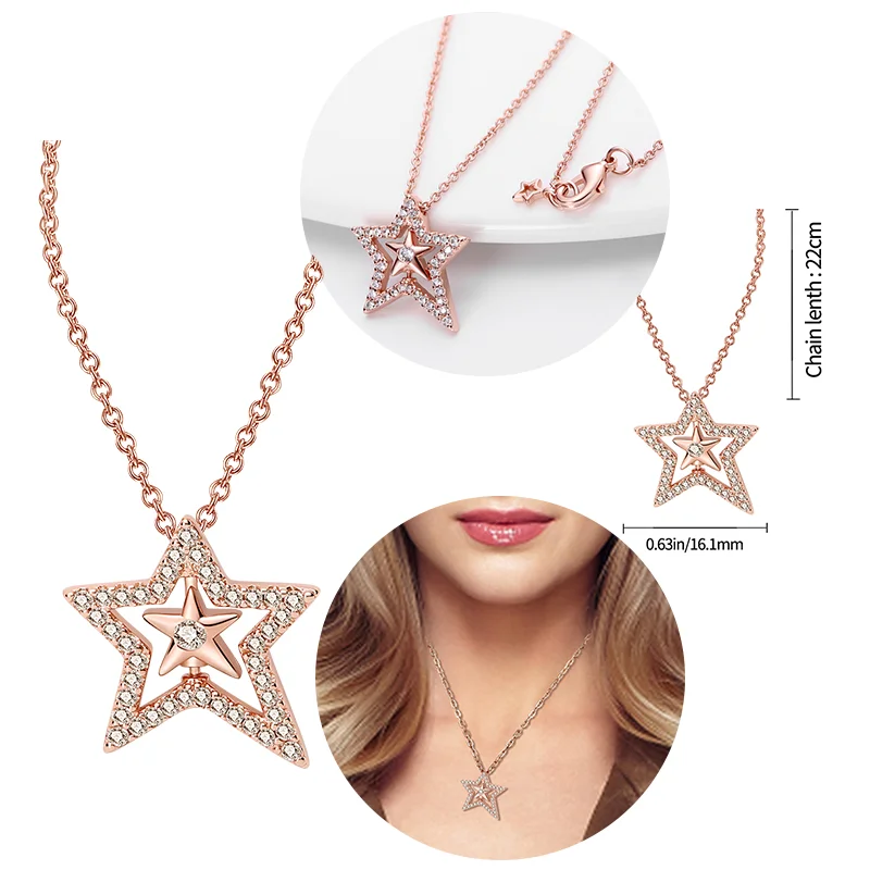 Necklace For Women Silver Color S925 Rose Gold Dazzling Heart Peal Pendant Necklace Blue Crystal Colar De P&eacute;rolas Bes