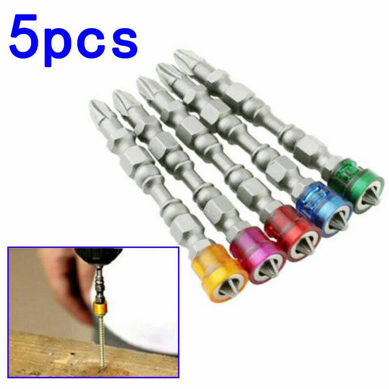 5pcs 65mm Magnetic Screwdriver Bits PH2 S2 Alloy Steel Double-Headed Anti-Slip Cross Electric Drill Bit Screwdriver Set