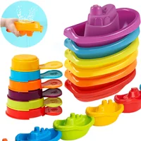 Baby Bath Toys, Stacking Boat & Spoons Toys, Early Education Intelligence Gift, Rainbow Color Stacked Cup Folding Tower Baby Toy 1