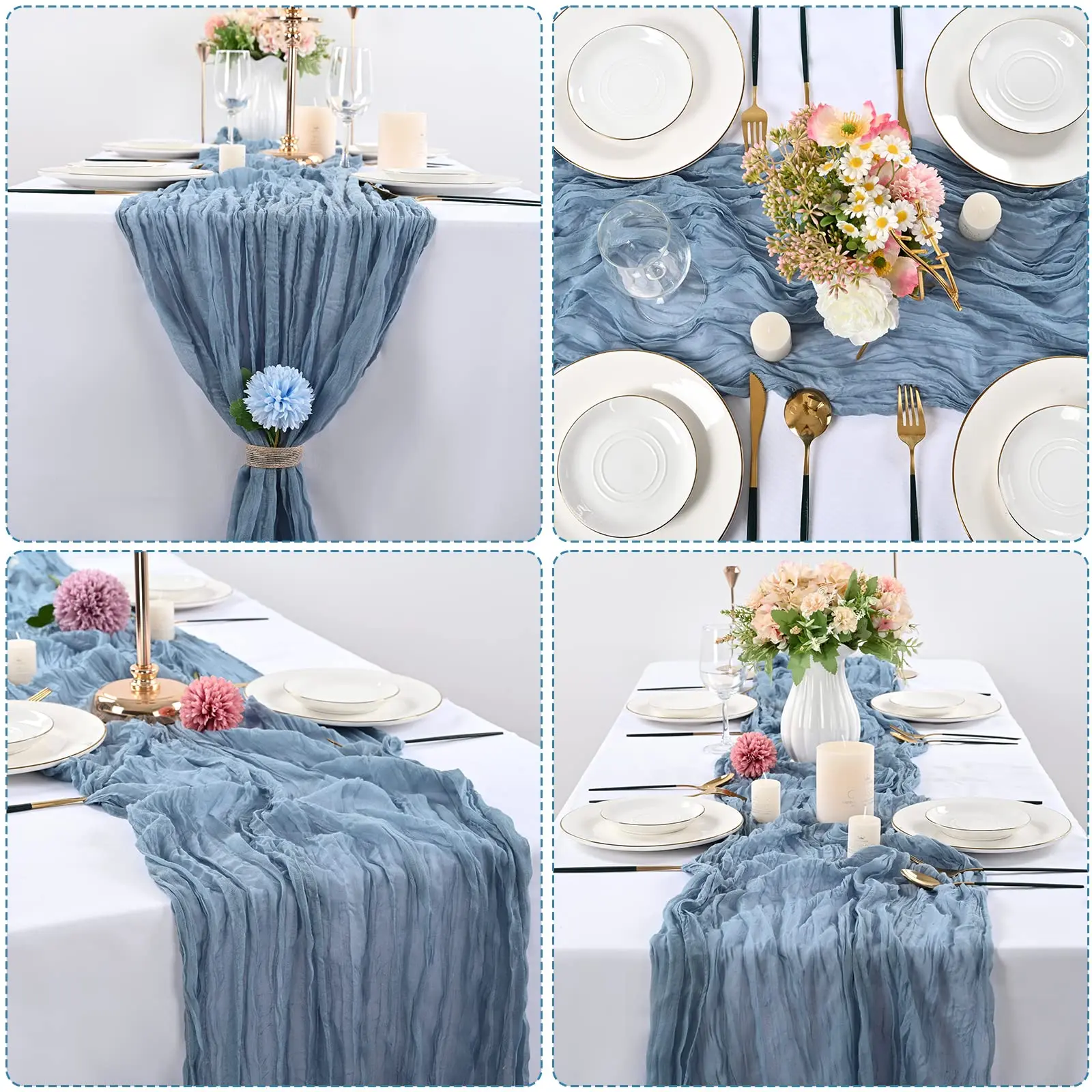10/20/50Pcs Cheesecloth Table Runner 10Ft Gauze Table Runner Boho Wedding Tablecloth Dusty Blue for Bridal Shower Holiday Party