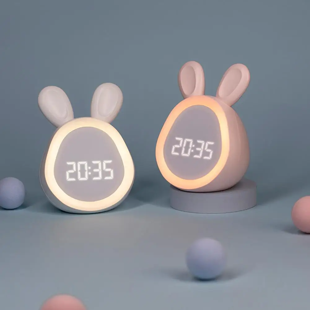 Reloj despertador Digital Led con luz nocturna para niños y niñas, bonito Conejo, atenuación continua