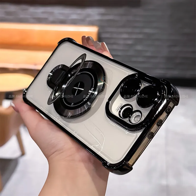 Electroplated Bezel TPU Magnetic Bracket Case with Lens Film Protection