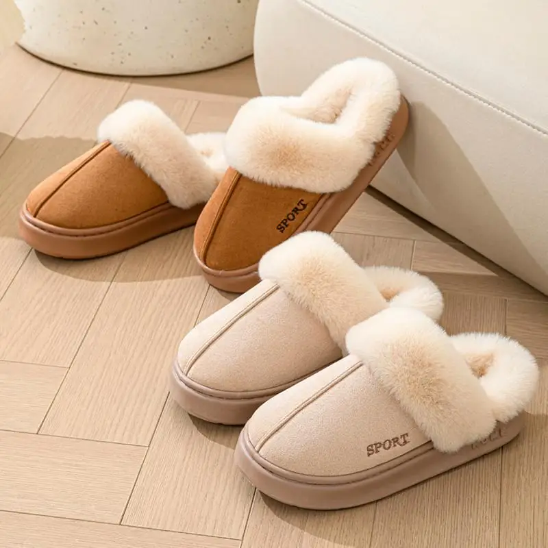 Women's Casual Fluffy Slippers House Winter Plush Designer Shoes Ladies Flats Home Warm Fashion Elegant Solid Platform Footwear