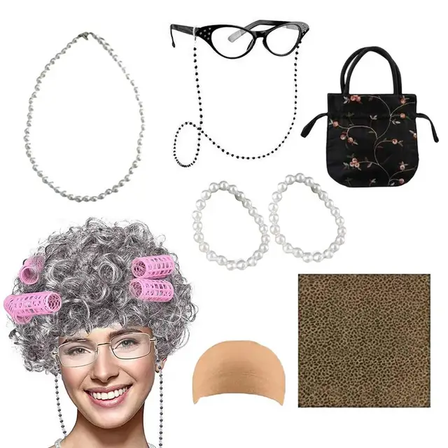Ensemble De Costumes De Perruque De Vieille Dame,Grand-mère Perruque