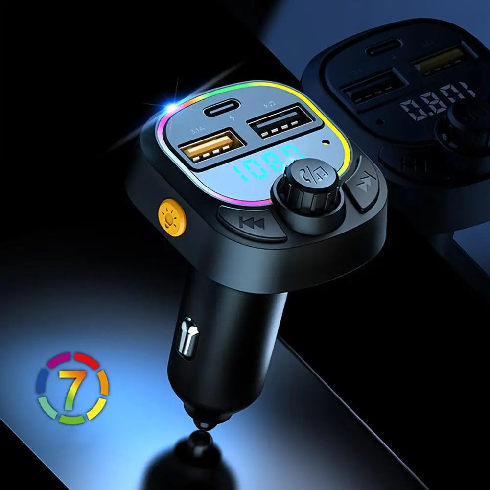 Car Charger Adapter Practical Quick Charge Car Charger Adapter RGB Lighting Power Supply Car Charger