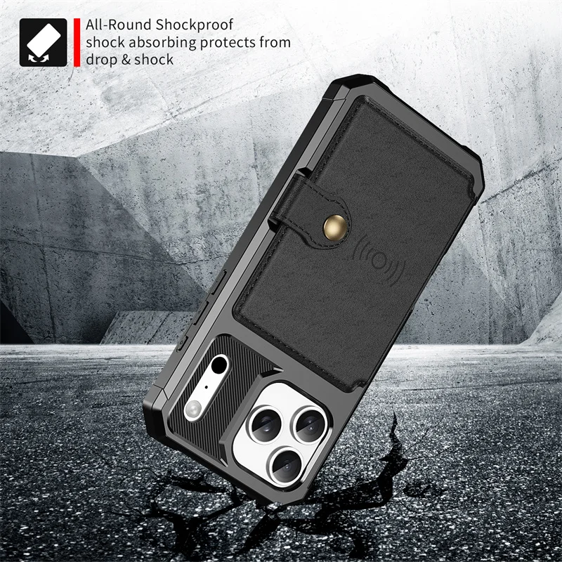 Leather Magnetic Card Slot Wallet Case - Shockproof Luxury Cover