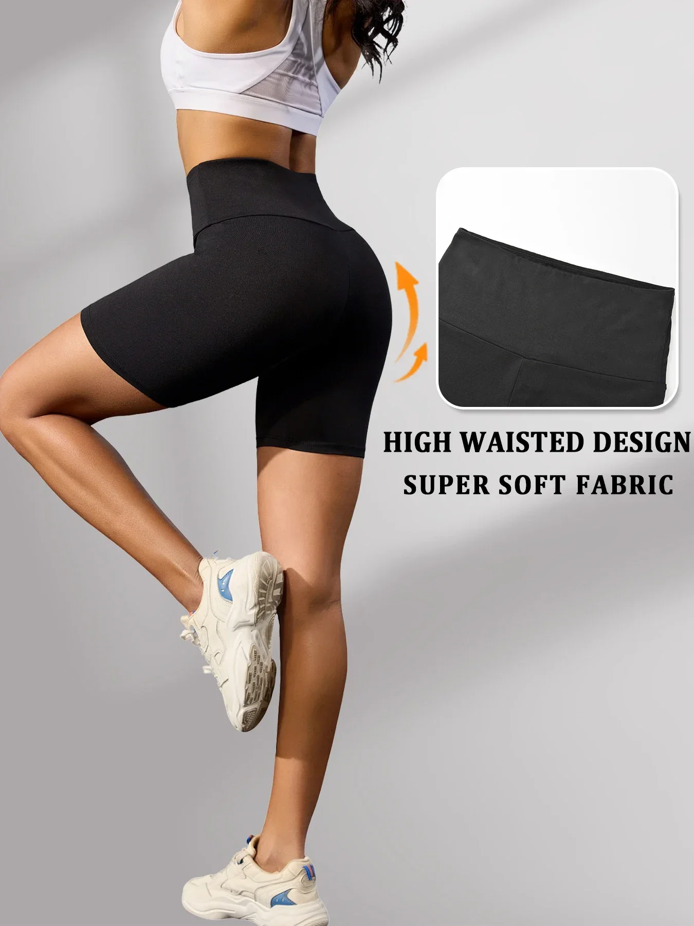 High Waisted Biker Shorts - Soft Tummy Control Workout Yoga Fitness