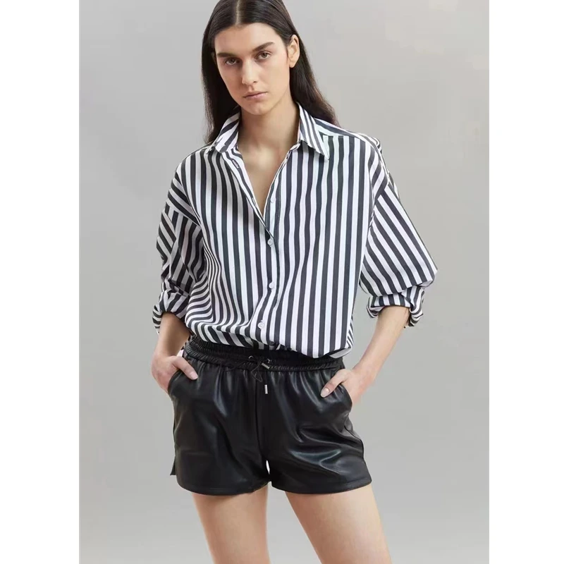 

Fr@nkieShop Stripe Printed Blouse Women's Design Sense Small Silhouette Vertical Stripe Commuter Style Shirt