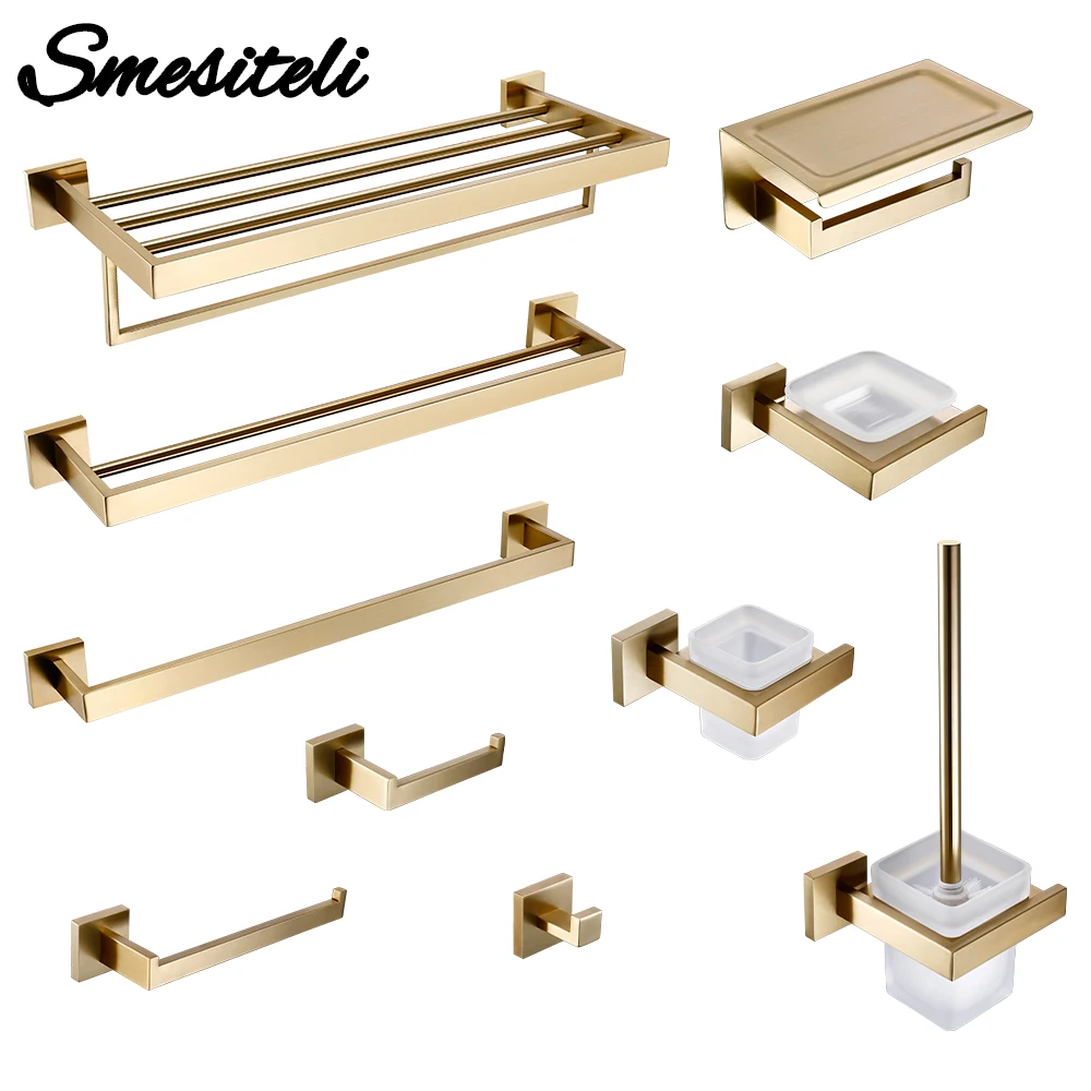Bathroom Hardware Set Wall Mount Toilet Paper Roll Holder Towel Rack Robe Hanger Stainless Steel Accessories