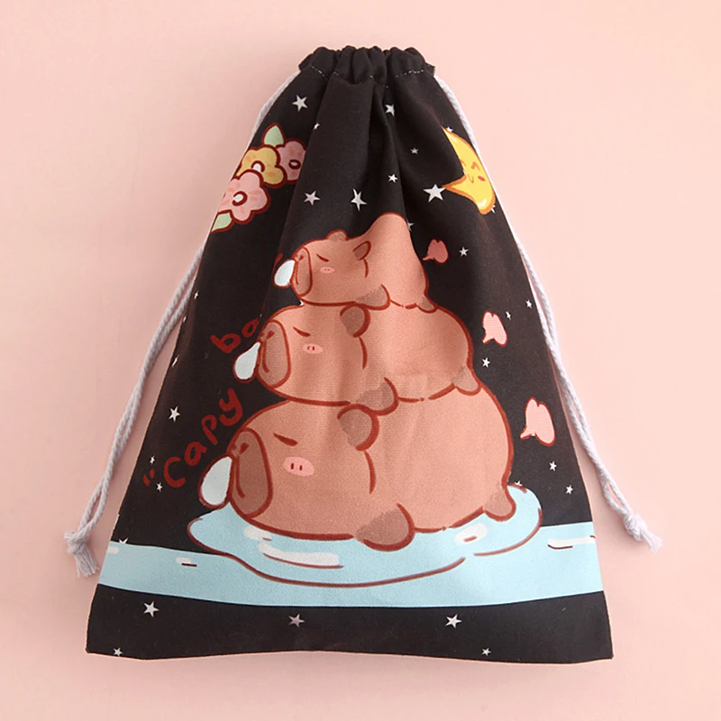 Cute Capybara Travel Drawstring Tote Storage Bag Organizer Bag Underwear Toy Handbag Storage Cartoon Birthday Gift