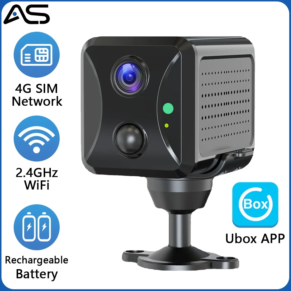 4G Sim Card Mini Camera 3800Mah Batteria Integrata Pir Motion Detection Sicurezza Interna Cctv Sorveglianza Wifi Camera Ubox App