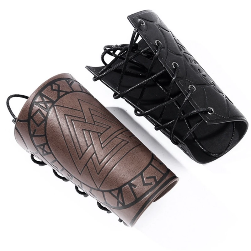 

Men Medieval Bracer PU Leather Gauntlet Wristband Wide Bracer Arm Cuff for Role for Play Costume Dropship