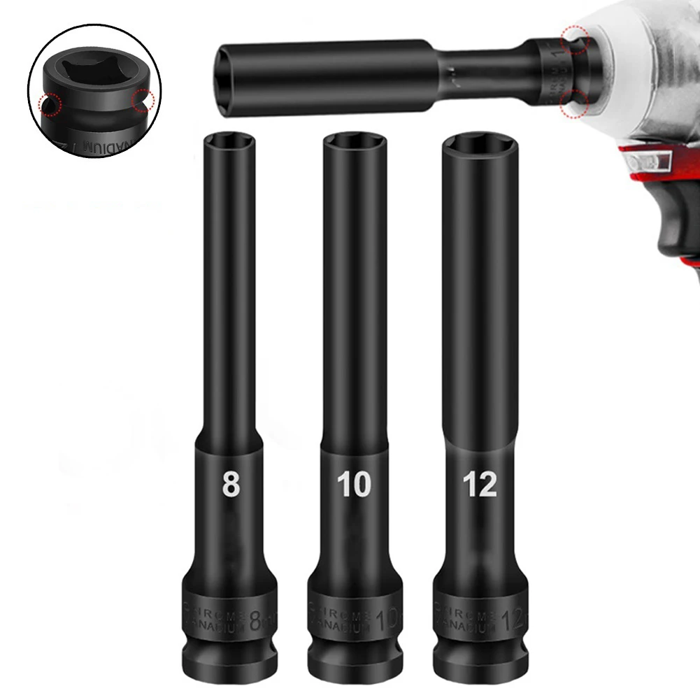 

3pcs 1/2Inch Hex Sockets Wrench Drive Socket Impact Hex Socket Head 8-12mm Adapter Spanner Converter Screwdrivers Bits Tools