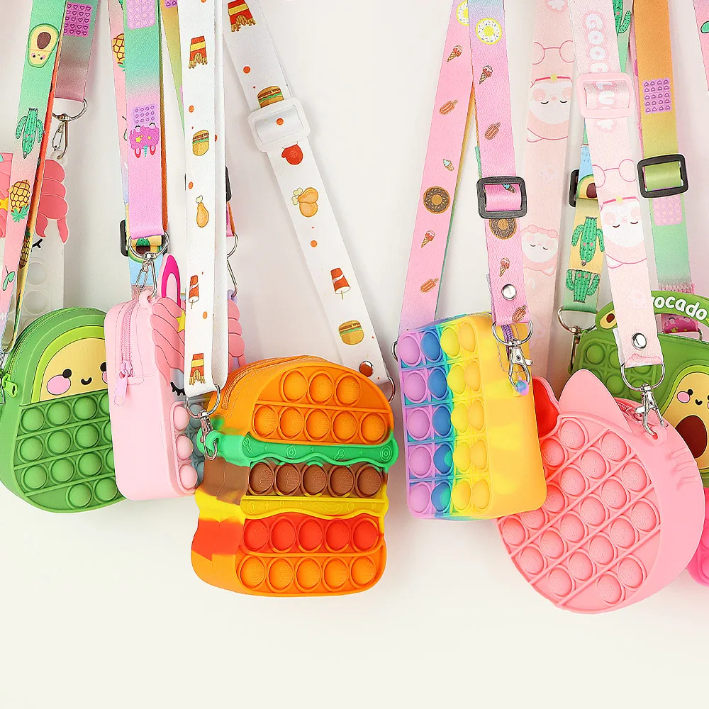 

Fidget Toys Child Push Bubbles Toy Rainbow Unicorn Coin Purse Wallet Ladies Bag Silica Crossbody Bag For Girls Boy Free Shipping