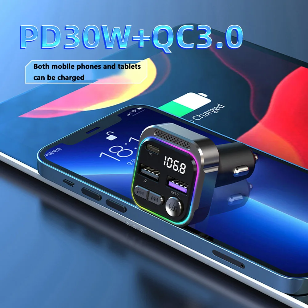 Aluminum Car MP3 Bluetooth Player FM Transmitter Fast Charger