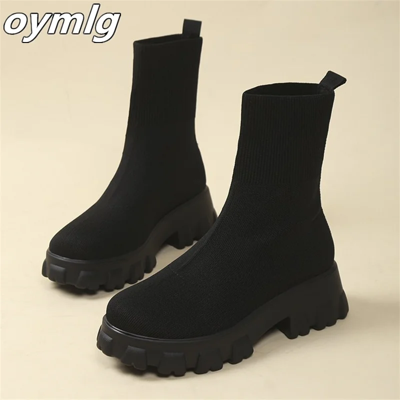 Oversized Socks and Boots 2023 Autumn New Thick Sole Casual Knitted Short Boots Women's Thick Sole Mid Sleeve Women's Boots