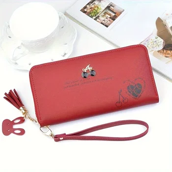 2024 Ladies Long Fashionable PU Wallet Mobile Phone Capacity Large Lightweight Handbag Simple Style Cross-Border Wallet 1