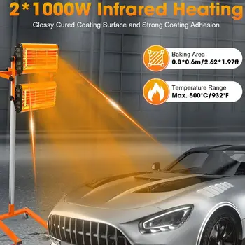 2x1000W Infrared Heating Dryer Infrared Radiator Paint Dryer Spotlight Infrared Lamps Radiant Heater Car Paint Dryer