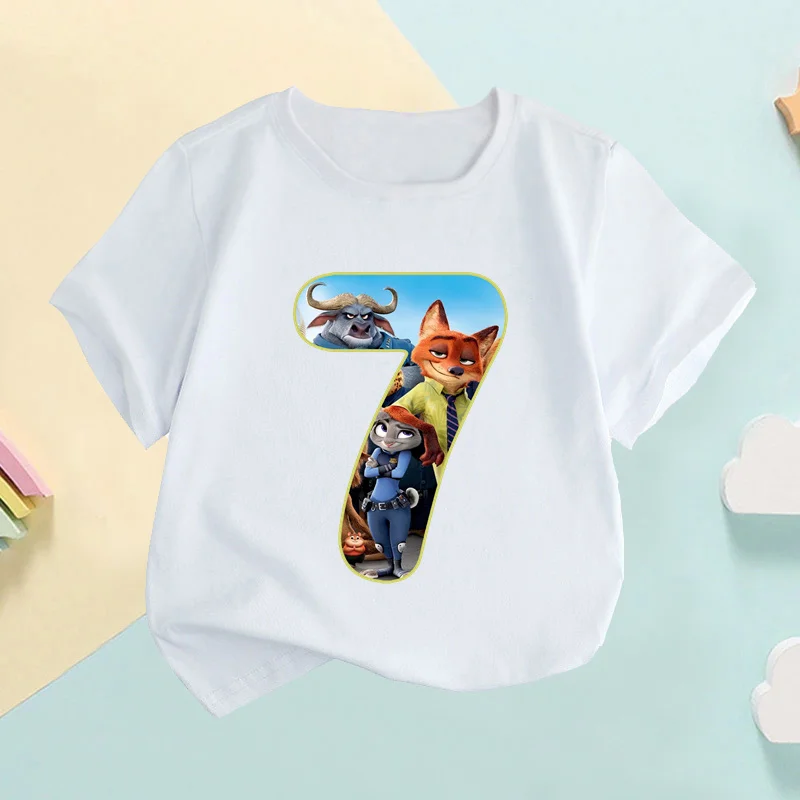 Zootopia Nick Wilde Judy Hopps Number Kids T shirt Girls Clothes 1 2 3 4 5 6 7 8 9 Years Birthday Baby Boys T-Shirts,HKP2757 5