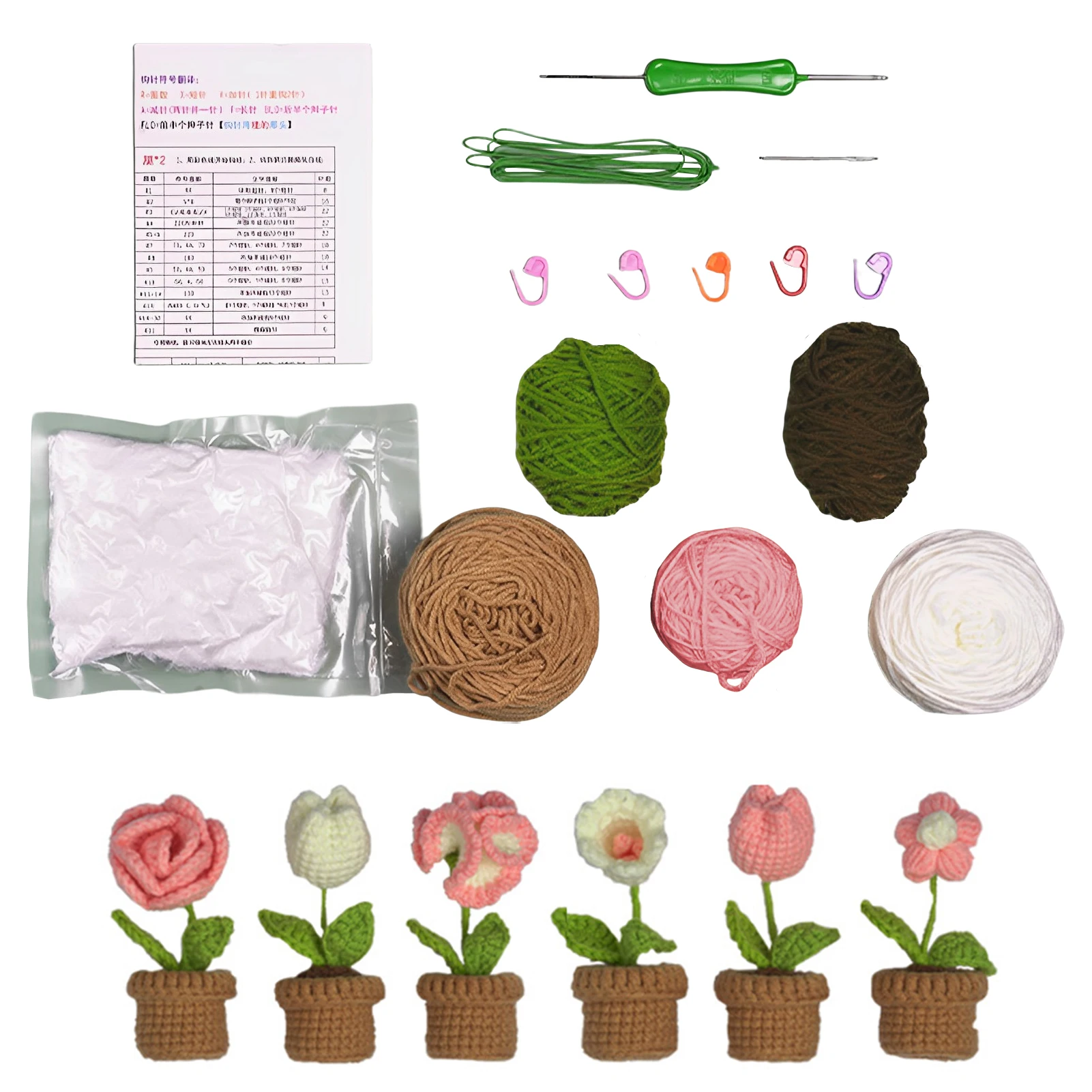 

Craft Instructions Home Decoration Gift Potted Flowers Crochet Kit Plants Video Tutorials For Beginners Adults Kids DIY Complete