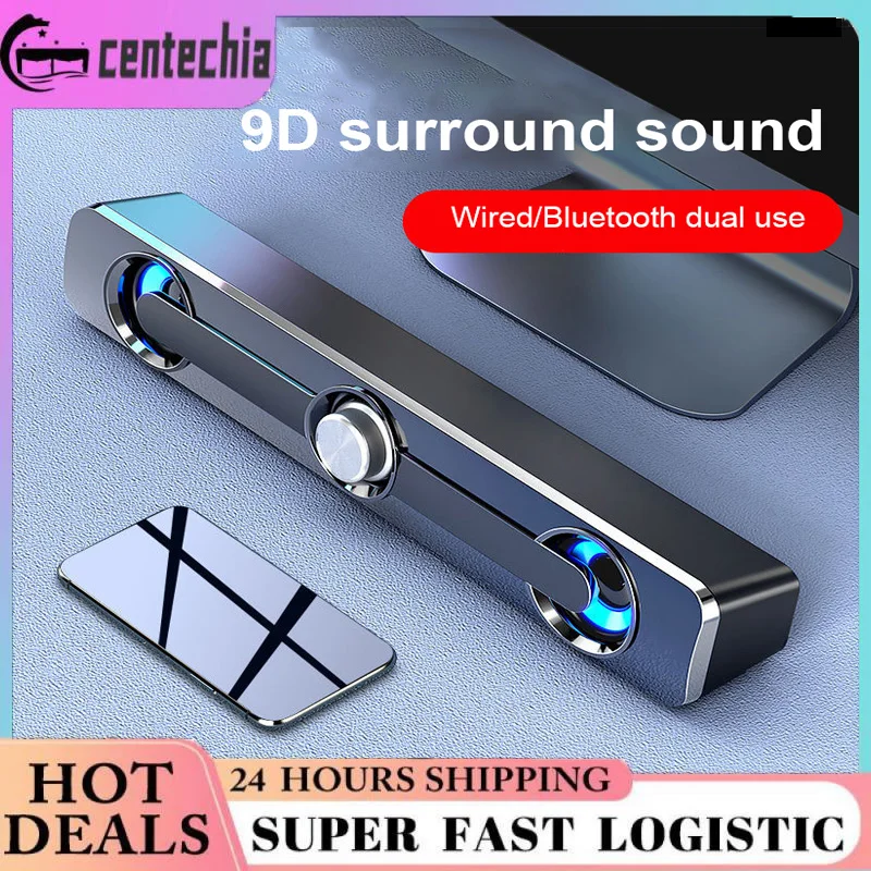 Alto-falante poderoso com fio USB, Barra Estéreo, Baixo Subwoofer, Caixa de Som Surround, LED para PC, Laptop, Telefone, Tablet, MP3