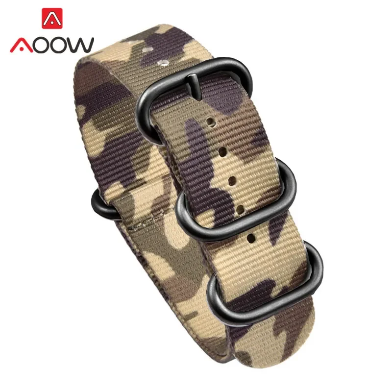 Durable Camo Military-Style Nylon Watch Band with Stainless Steel Buckle