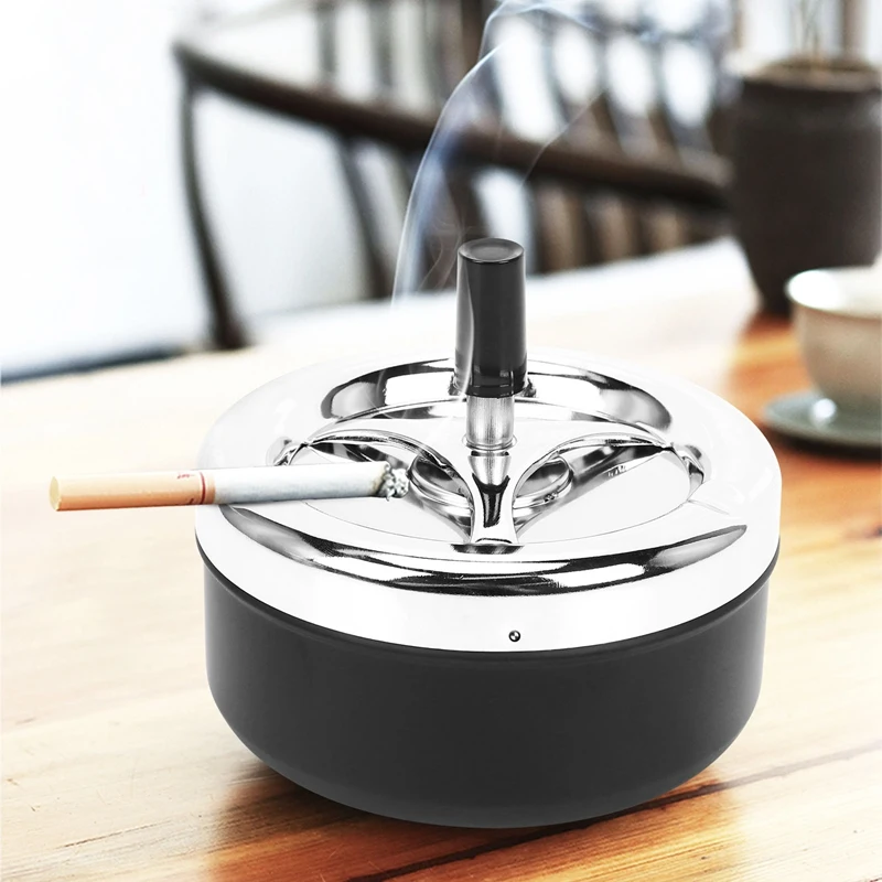 NOCM-Round Push Down Cigarette Ashtray with Spinning Tray Black cigarettes ashtray