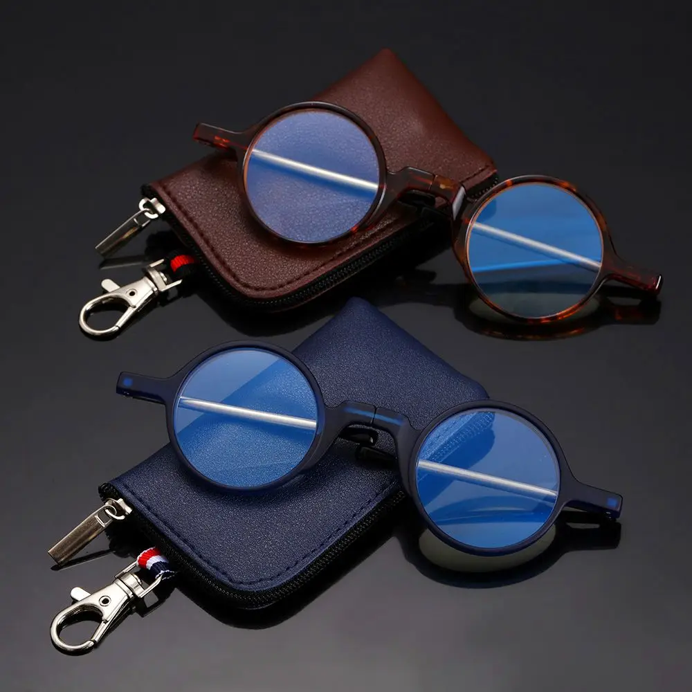 2-Pack Keychain Compact Bags Folding Reading Glasses Men Women Blue Light Spring Hinge Readers Eyeglasses 