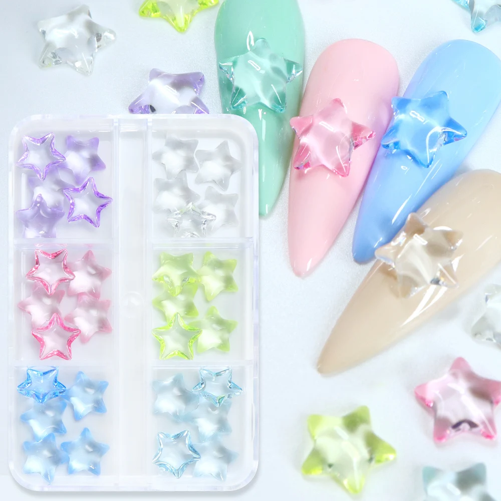 

30Pcs Ice Transparent Star Nail Charms Pentagram Summer Decorations Kawaii Parts Nail Art Crystals Jewelry Supplies Accessories