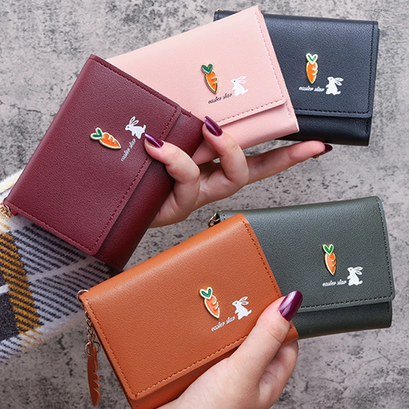 

Portable Foldable Women's Wallet PU Leather Purses Card Holder Cute Rabbit Clutch Bag PU Leather Lady Short Coin Purses
