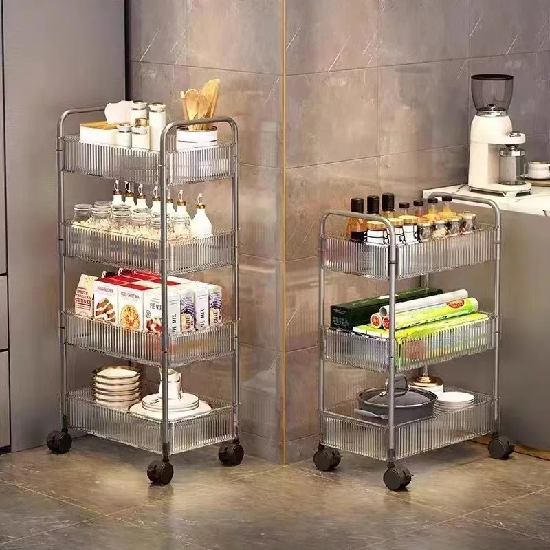 Transparent Kitchen Cart Acrylic Rolling Bar Cart with Removable Multi-Layers Storage Rack with Wheel Light Luxury Storage Rack