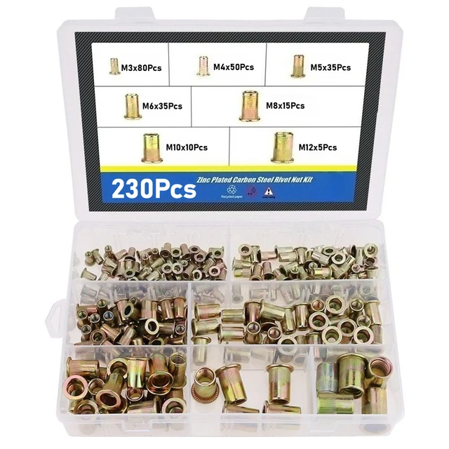 Vifmy Metric Rivet Nut Assortment Kit(230 Pcs),m3 M4 M5 M6 M8 M10
