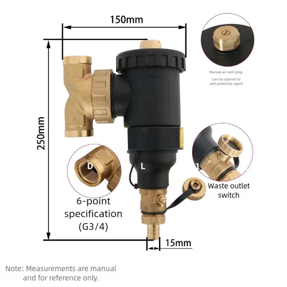 ตัวกรองแม่เหล็กสำหรับระบบทำความร้อนกลาง ตัวกรองน้ำแยกสิ่งสกปรก DN20 DN25 DN32 เกลียว สำหรับระบบทำความร้อนใต้พื้นและหม้อต้มน้ำ 1