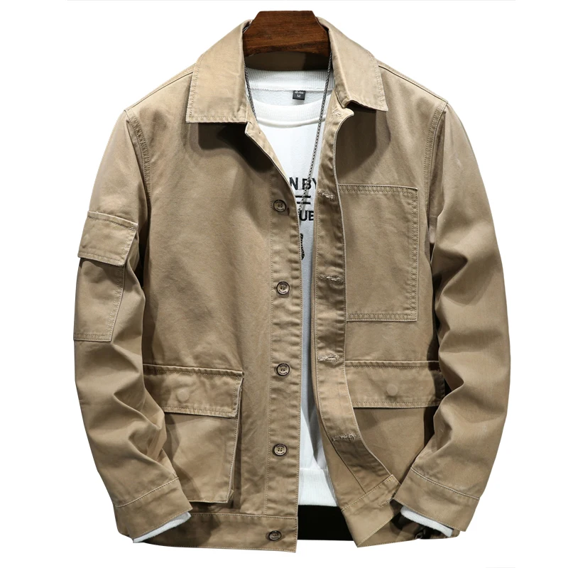 Men\'s American Style Vintage Denim Jacket 2023 spring and autumn new style Casual Fashion High Quality Cotton Dark Khaki Jacket