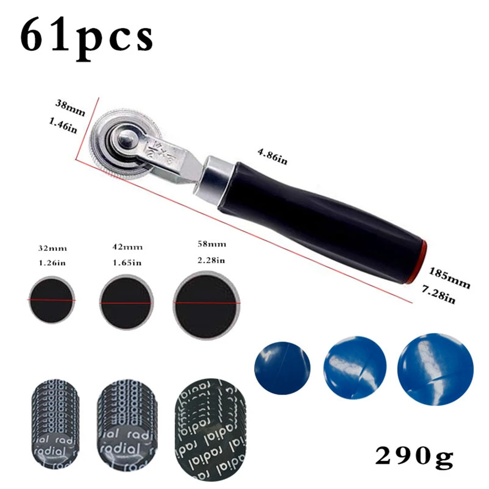 효율적인 61개 일반 자동차 오토바이 타이어 수리용 고무 접착제 패치 도구 세트 32MM 42MM 58MM (래디얼 타이어용)