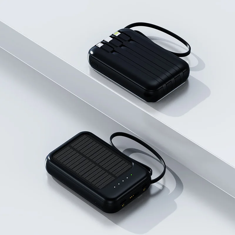 Solar Battery Charger Solar Power Bank with Cable and Flashlight 20000mAh Small Portable Mobile Power Bank Phone Charger
