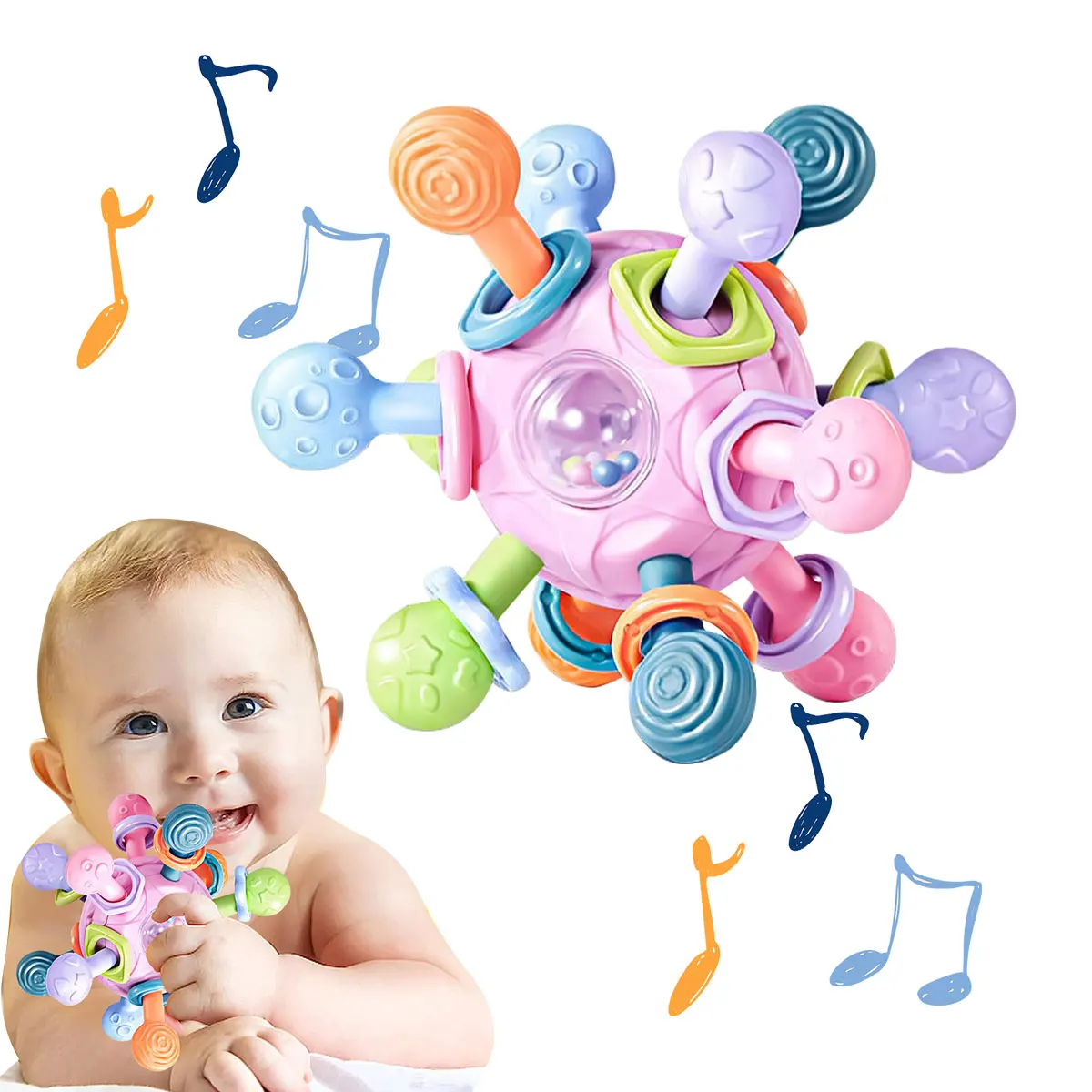 Baby Rotating Rattles Ball Toy Silicone Teether Grasping Exercise Game Hand Bell Develope Intelligence Educational