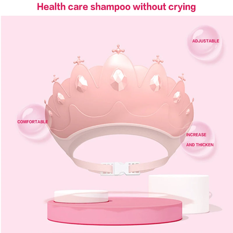 Adjustable Size Children Shampoo Cap Crown Baby Shower Cap Cartoon Bath Visor Infant Hair Shield Ear Protection Waterproof