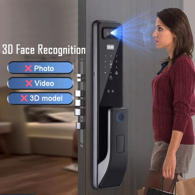 Face Recognition Door Lock Wifi Tuya APP Remote Control Voice Intercom Digital Electronic Smart Door Lock With Camera 3