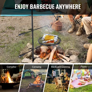 VEVOR Swivel Campfire Grill, Portable Fire Pit Grill Grate,360° Adjustable Open Fire Outdoor Cooking Equipment, for Camping BBQ 6