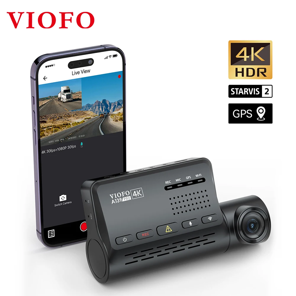 VIOFO A139 Pro 4K HDR Dash Cam STARVIS 2 Sensor, Front and Rear Car Camera Ultra HD 4K+1080P Super Night Vision,5GHz WiFi GPS