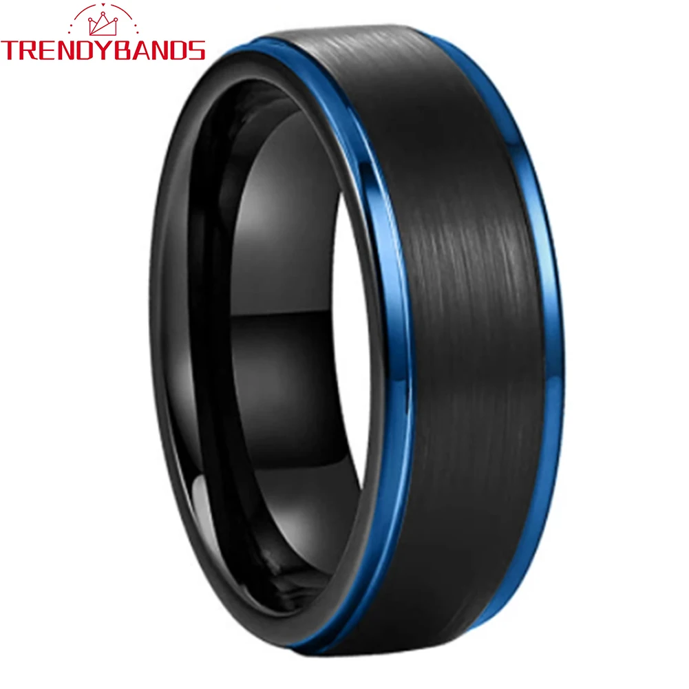 

8mm Design Ring for Men Women Two Tone Tungsten Carbide Engagement Wedding Band Stepped Edges Brushed Finish Comfort Fit