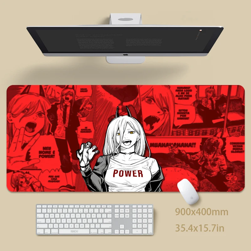 

Large Gaming Mousepads Chainsaw Man Mouse Pad Computer Mousepad Mouse Mat 90x40cm Desk Pads For PC Keyboard Mats Table Rug