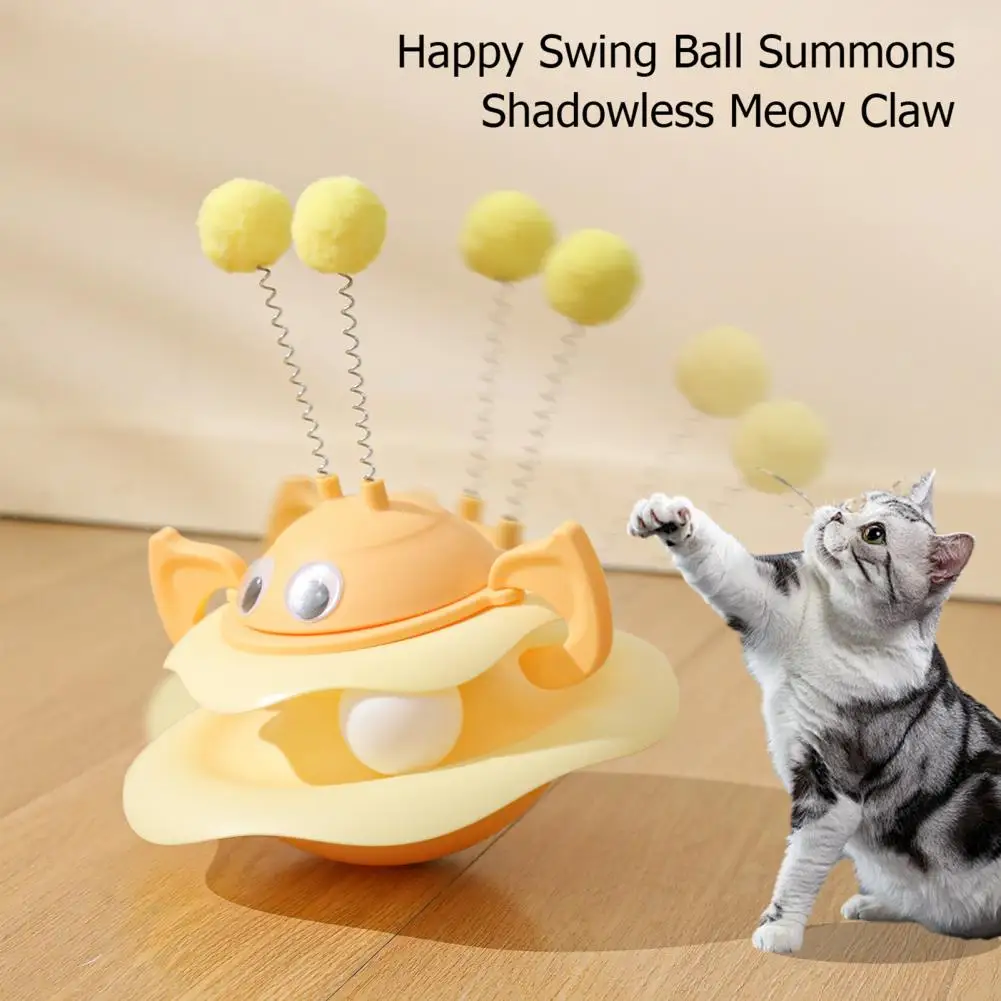 Cat Ball Track Toy Interactive Bee Shaped Cat Tower Turntable Tumbler Cats Toy with Spring Pom Pom Ball for Cat - PeticaDeals