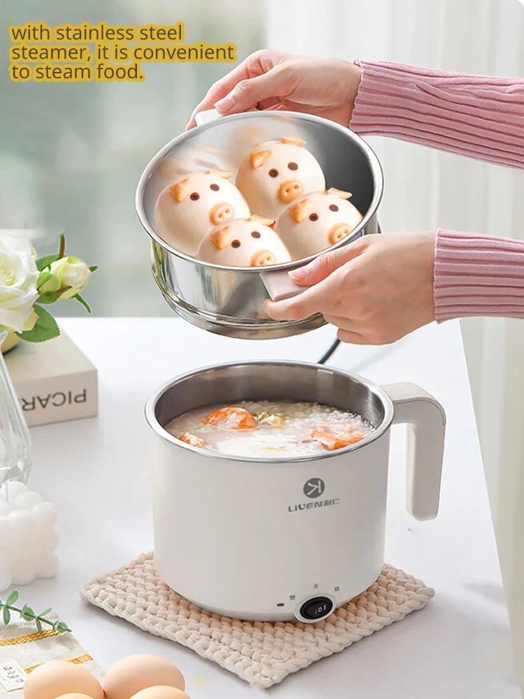 Liven Electric Multi Cooker 1.8L with 304 Stainless Steel Steamer Multifunctional Cooking Rice Porridge Noodle Mini Hot Pot 600W