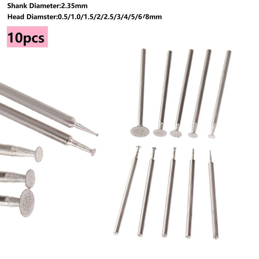 

Ultra-Thin T Head Grinding Bit 10pcs 10x 2.35mm Carving Practical Silver DRELD - Dremel Accessories Diamond Shank