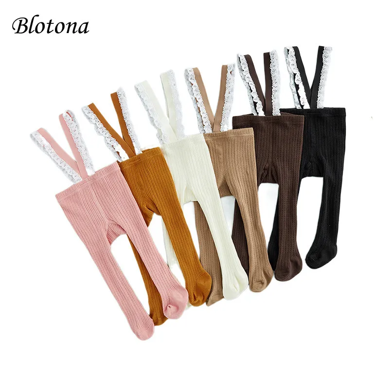 

Blotona Infant Baby Breathable Suspender Pantyhose Stockings, High Waist Lace Plain Ribbed Knitted Footed Leggings Tights, 0-12M