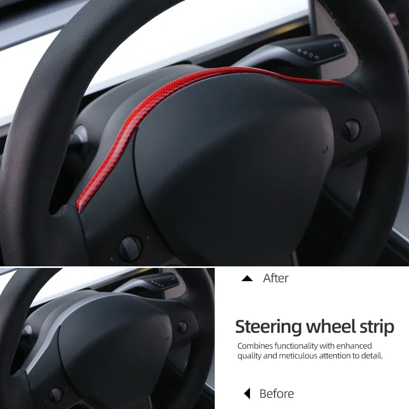 Tesla Model 3 모델 Y 2017-2024 용 TPIC 스티어링 휠 스트립 패널 트림 탄소 섬유 스티커 자동차 인테리어 튜닝 액세서리