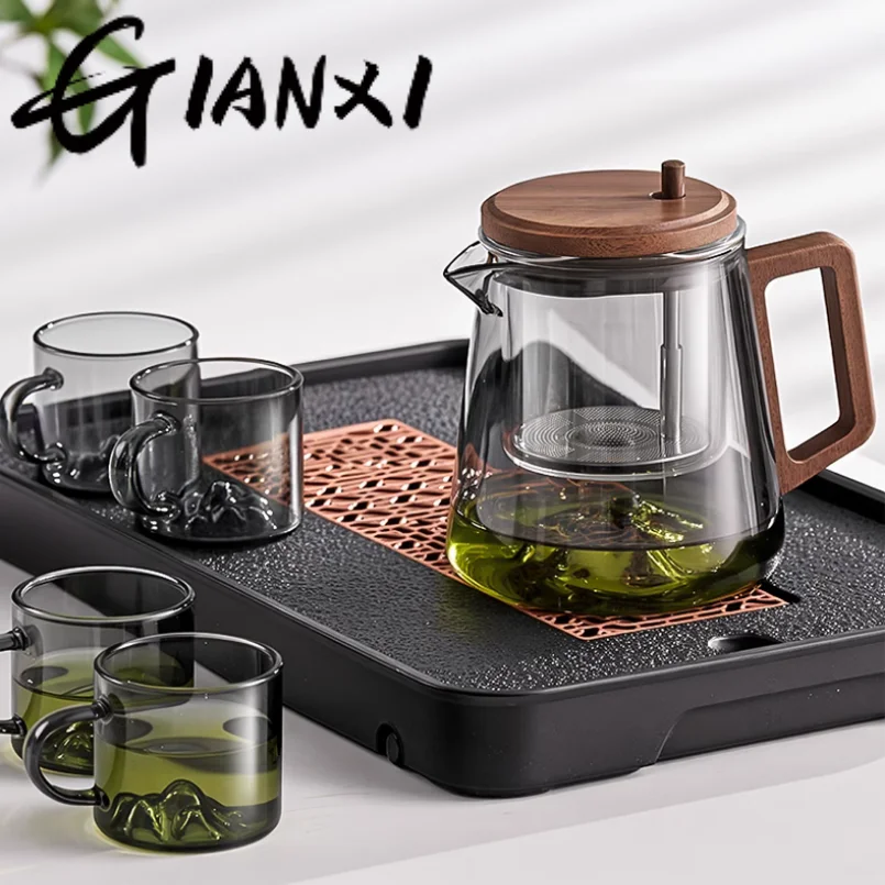 GIANXI Chinese Tea Ceremony Culture Glass Tea Set Large Capacity Water Separation Filter Cup Home Hospitality Teacup Set